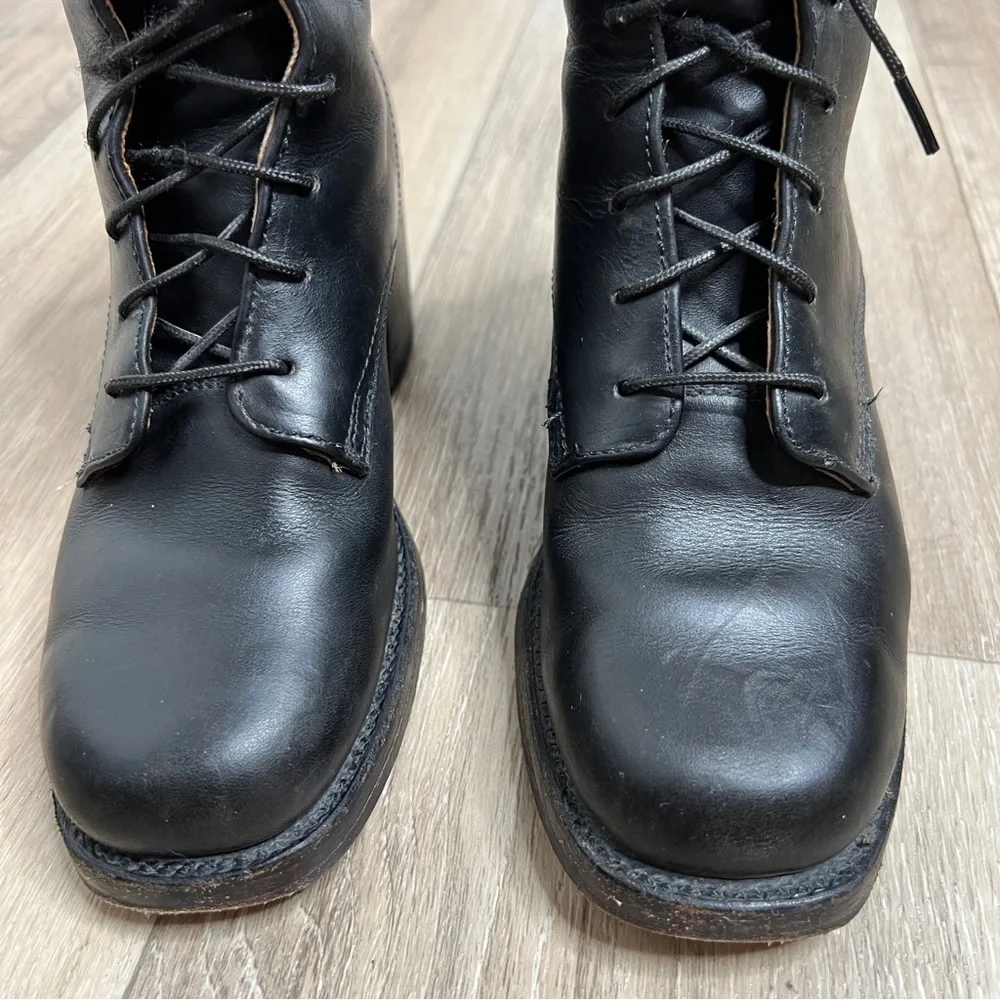 FRYE Combat Black Leather Lace Up Booties Boots Size 5.5 - Picture 5 of 16